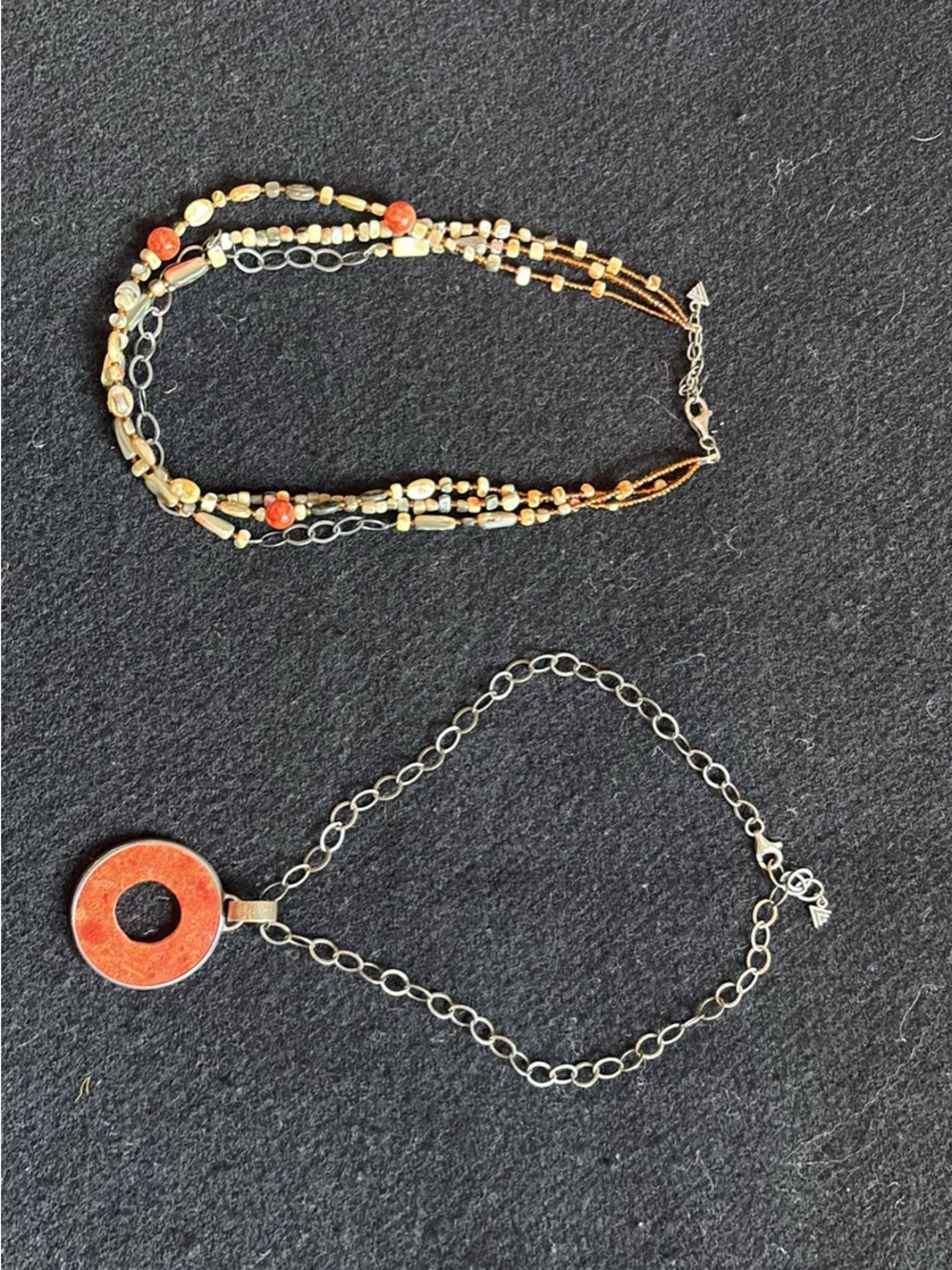 Silpada multi-strand gold & orange beaded necklace with orange pendant chain